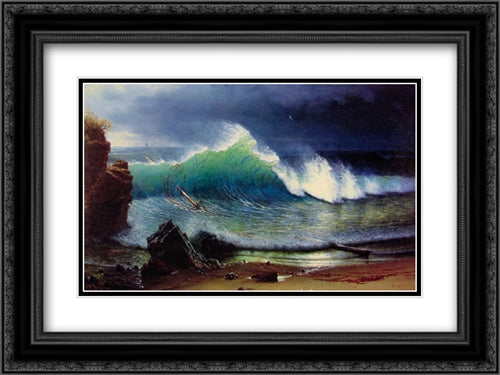 The Shore of the Turquoise Sea 24x18 Black Ornate Wood Framed Art Print Poster with Double Matting by Bierstadt, Albert