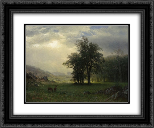 The Open Glen 24x20 Black Ornate Wood Framed Art Print Poster with Double Matting by Bierstadt, Albert