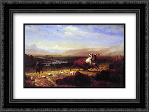 The Last of the Buffalo 24x18 Black Ornate Wood Framed Art Print Poster with Double Matting by Bierstadt, Albert