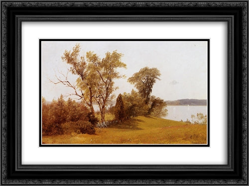 Sailboats on the Hudson at Irvington 24x18 Black Ornate Wood Framed Art Print Poster with Double Matting by Bierstadt, Albert