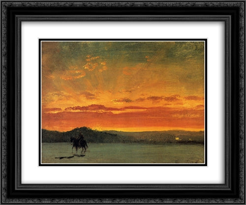 Indian Rider at Sunset 24x20 Black Ornate Wood Framed Art Print Poster with Double Matting by Bierstadt, Albert