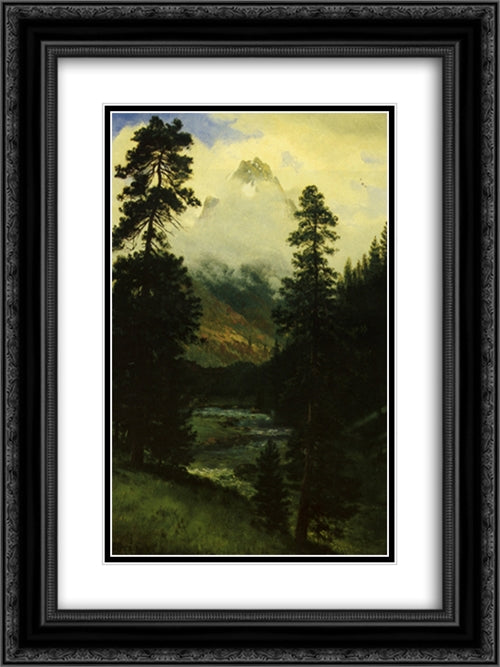 Landers Peak 18x24 Black Ornate Wood Framed Art Print Poster with Double Matting by Bierstadt, Albert