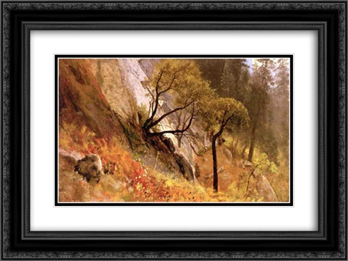 Landscape Study. Yosemite, California 24x18 Black Ornate Wood Framed Art Print Poster with Double Matting by Bierstadt, Albert