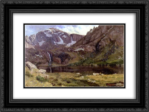 Mountain Lake 24x18 Black Ornate Wood Framed Art Print Poster with Double Matting by Bierstadt, Albert