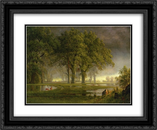 Sunglow 24x20 Black Ornate Wood Framed Art Print Poster with Double Matting by Bierstadt, Albert
