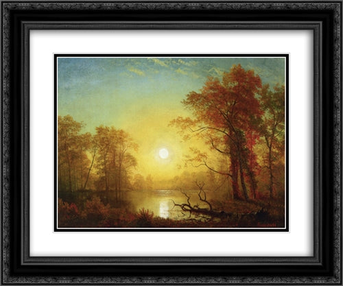 Sunrise 24x20 Black Ornate Wood Framed Art Print Poster with Double Matting by Bierstadt, Albert