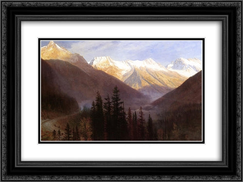 Sunrise at Glacier Station 24x18 Black Ornate Wood Framed Art Print Poster with Double Matting by Bierstadt, Albert