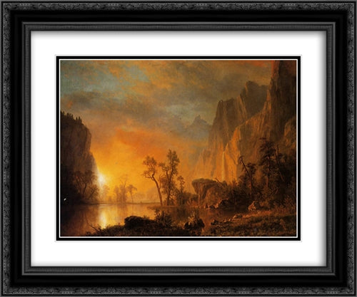 Sunset in the Rockies 24x20 Black Ornate Wood Framed Art Print Poster with Double Matting by Bierstadt, Albert