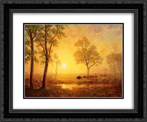 Sunset on the Mountain 24x20 Black Ornate Wood Framed Art Print Poster with Double Matting by Bierstadt, Albert