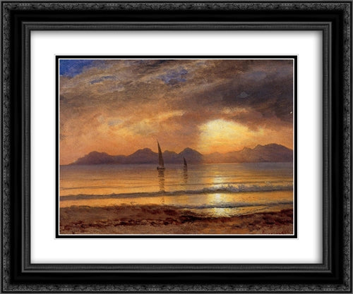 Sunset over a Mountain Lake 24x20 Black Ornate Wood Framed Art Print Poster with Double Matting by Bierstadt, Albert