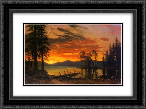Sunset over the River 24x18 Black Ornate Wood Framed Art Print Poster with Double Matting by Bierstadt, Albert