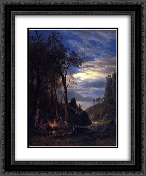 The Campfire 20x24 Black Ornate Wood Framed Art Print Poster with Double Matting by Bierstadt, Albert