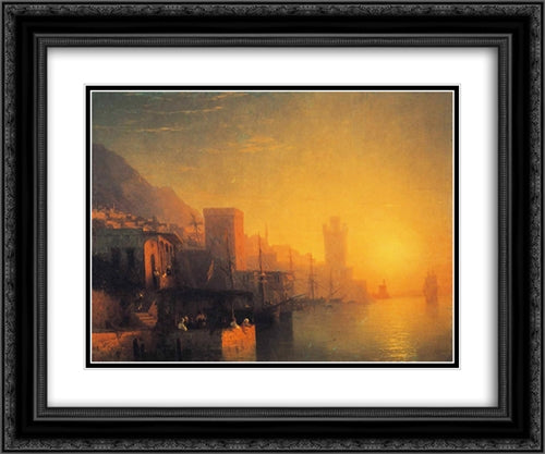 The Island of Rhodes 24x20 Black Ornate Wood Framed Art Print Poster with Double Matting by Aivazovsky, Ivan