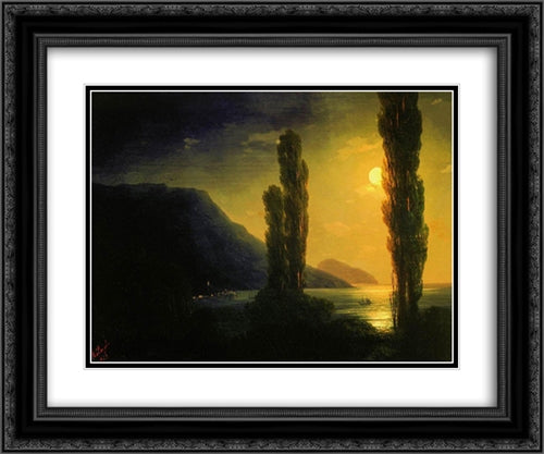Moonlit night near Yalta 24x20 Black Ornate Wood Framed Art Print Poster with Double Matting by Aivazovsky, Ivan