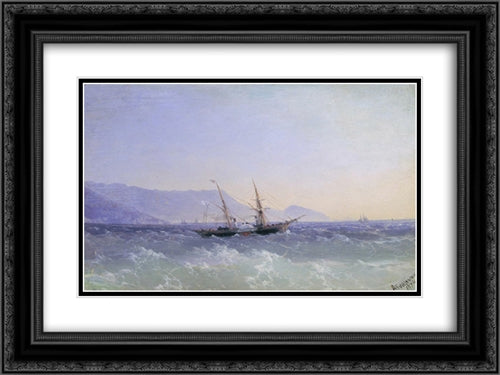 Crimean landscape with a sailboat 24x18 Black Ornate Wood Framed Art Print Poster with Double Matting by Aivazovsky, Ivan
