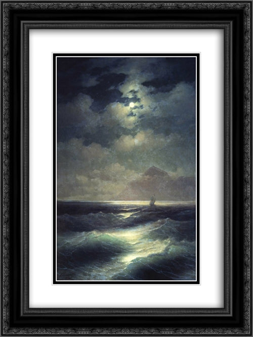 Sea view by Moonlight 18x24 Black Ornate Wood Framed Art Print Poster with Double Matting by Aivazovsky, Ivan