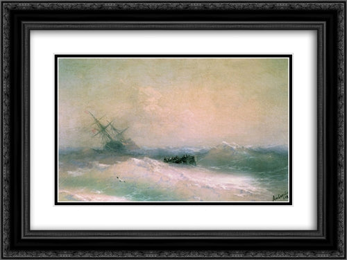 Storm at Sea 24x18 Black Ornate Wood Framed Art Print Poster with Double Matting by Aivazovsky, Ivan