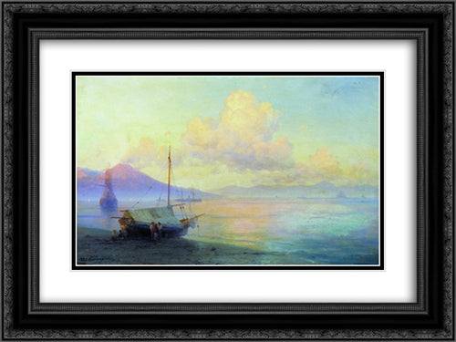 The Bay of Naples in the morning 24x18 Black Ornate Wood Framed Art Print Poster with Double Matting by Aivazovsky, Ivan