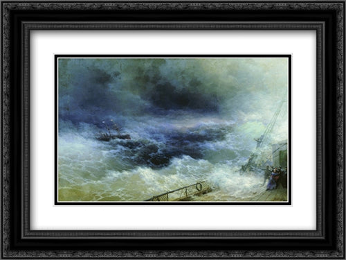 Ocean 24x18 Black Ornate Wood Framed Art Print Poster with Double Matting by Aivazovsky, Ivan