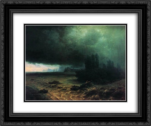 Downpour in Sudak 24x20 Black Ornate Wood Framed Art Print Poster with Double Matting by Aivazovsky, Ivan