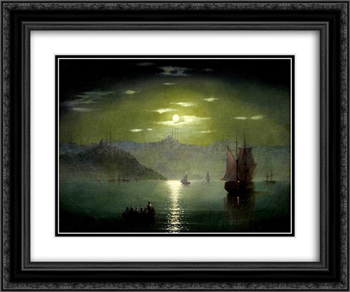 Moon Path 24x20 Black Ornate Wood Framed Art Print Poster with Double Matting by Aivazovsky, Ivan