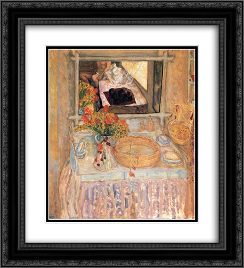 Toilet with a bouquet red and yellow 20x22 Black Ornate Wood Framed Art Print Poster with Double Matting by Bonnard, Pierre