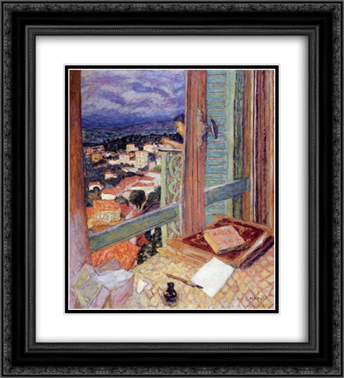 The Window 20x22 Black Ornate Wood Framed Art Print Poster with Double Matting by Bonnard, Pierre