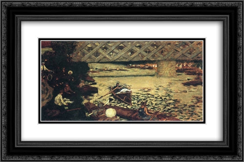 The rowing at Chatou 24x16 Black Ornate Wood Framed Art Print Poster with Double Matting by Bonnard, Pierre