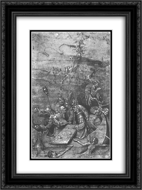 The Ship of Fools 18x24 Black Ornate Wood Framed Art Print Poster with Double Matting by Bosch, Hieronymus