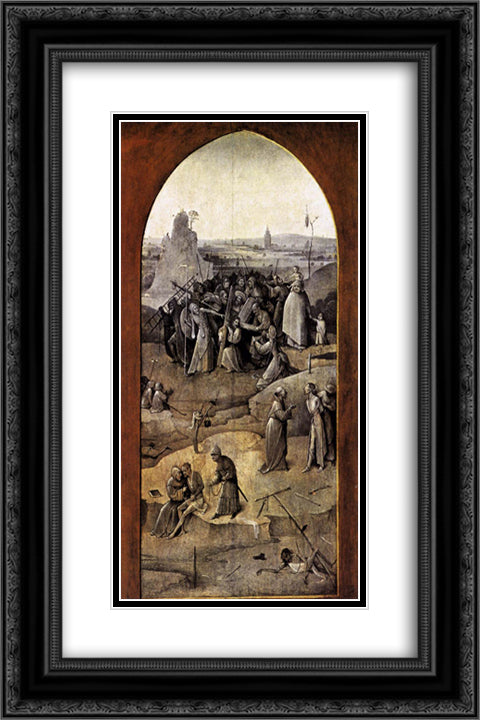 Tiptych of Temptation of St Anthony 16x24 Black Ornate Wood Framed Art Print Poster with Double Matting by Bosch, Hieronymus