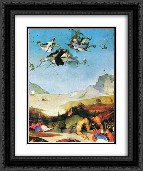 Temptation of St. Anthony 20x24 Black Ornate Wood Framed Art Print Poster with Double Matting by Bosch, Hieronymus