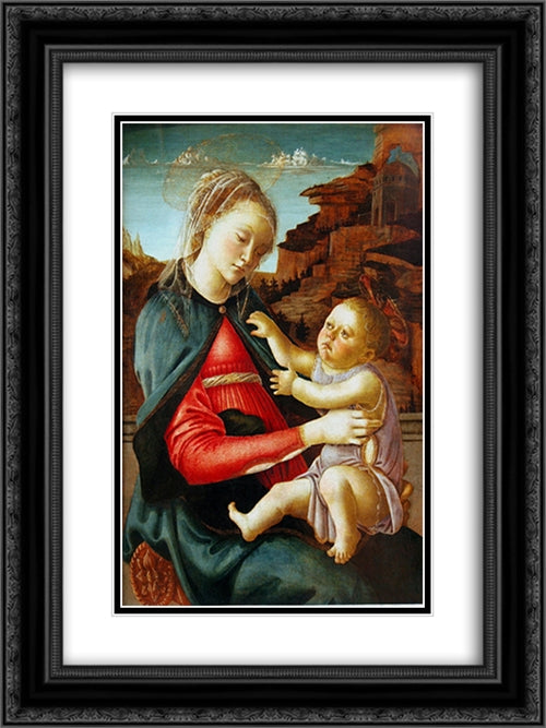 Madonna and Child 18x24 Black Ornate Wood Framed Art Print Poster with Double Matting by Botticelli, Sandro
