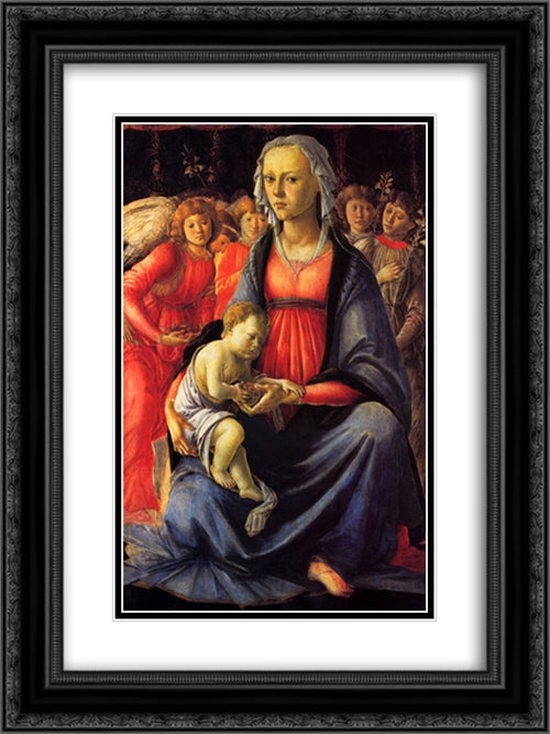The Virgin and Child surrounded by Five Angels 18x24 Black Ornate Wood Framed Art Print Poster with Double Matting by Botticelli, Sandro