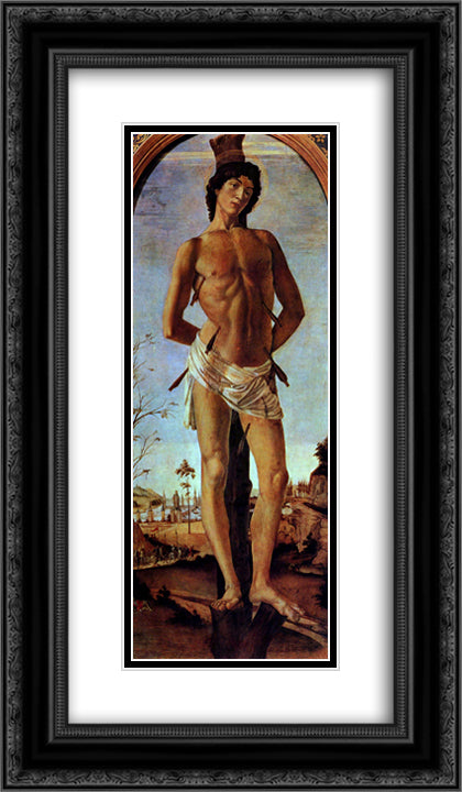 Sebastian 14x24 Black Ornate Wood Framed Art Print Poster with Double Matting by Botticelli, Sandro