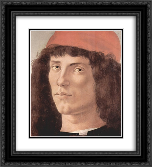 Portrait of a young man with red cap 20x22 Black Ornate Wood Framed Art Print Poster with Double Matting by Botticelli, Sandro