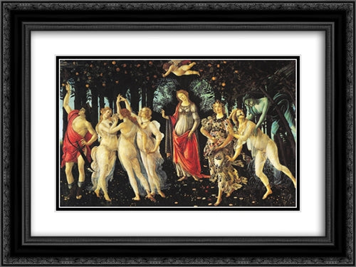 Primavera 24x18 Black Ornate Wood Framed Art Print Poster with Double Matting by Botticelli, Sandro