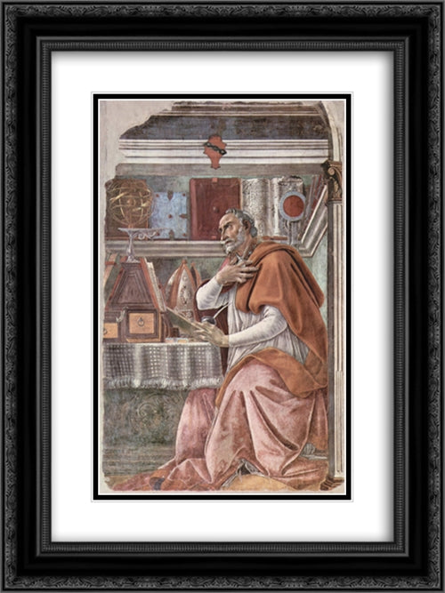 St Augustine 18x24 Black Ornate Wood Framed Art Print Poster with Double Matting by Botticelli, Sandro
