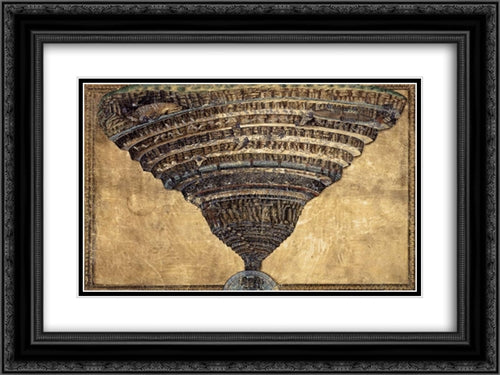 The Abyss of Hell 24x18 Black Ornate Wood Framed Art Print Poster with Double Matting by Botticelli, Sandro