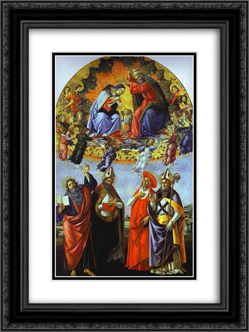 The Coronation of the Virgin (Altarpiece of St. Mark) 18x24 Black Ornate Wood Framed Art Print Poster with Double Matting by Botticelli, Sandro