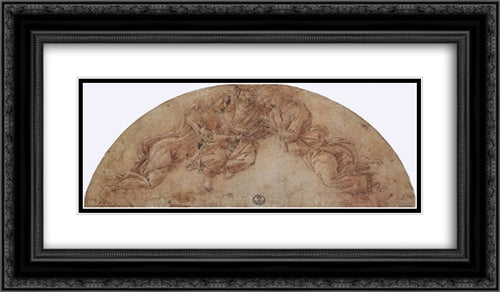 Three Angels 24x14 Black Ornate Wood Framed Art Print Poster with Double Matting by Botticelli, Sandro