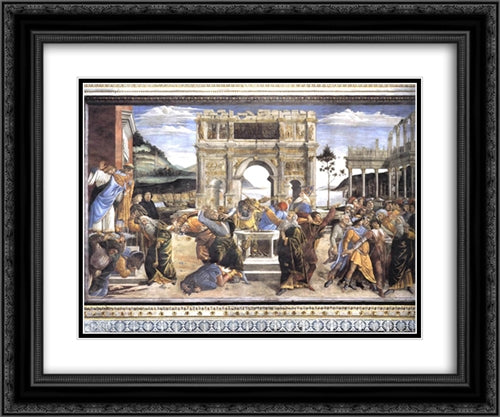 The Punishment of Korah, Dathan and Abiram 24x20 Black Ornate Wood Framed Art Print Poster with Double Matting by Botticelli, Sandro