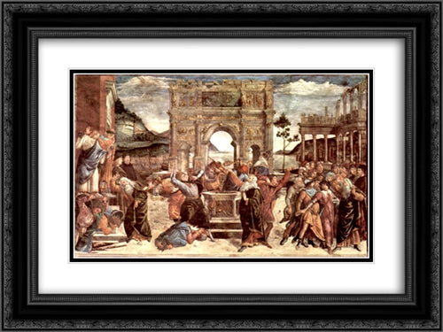 Scene from the Life of Moses 24x18 Black Ornate Wood Framed Art Print Poster with Double Matting by Botticelli, Sandro