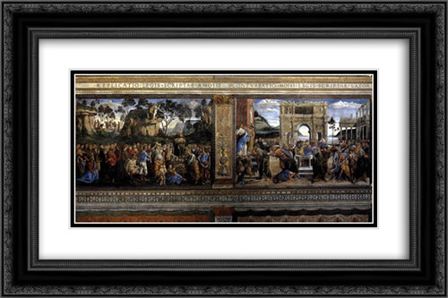 Scene from the Life of Moses (Scenes on the left) 24x16 Black Ornate Wood Framed Art Print Poster with Double Matting by Botticelli, Sandro