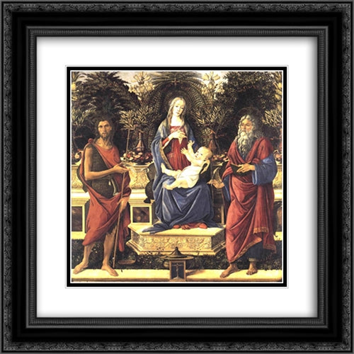 The Virgin and Child Enthroned 20x20 Black Ornate Wood Framed Art Print Poster with Double Matting by Botticelli, Sandro