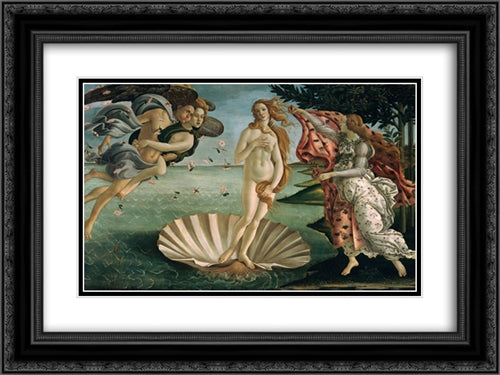 The Birth of Venus 24x18 Black Ornate Wood Framed Art Print Poster with Double Matting by Botticelli, Sandro
