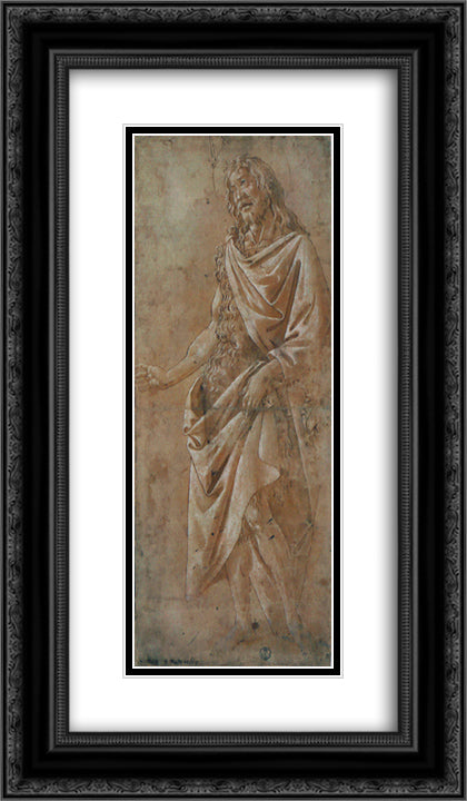 Saint Jean Baptiste 14x24 Black Ornate Wood Framed Art Print Poster with Double Matting by Botticelli, Sandro