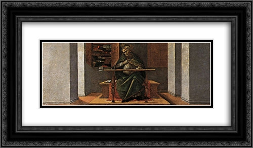 St Augustine in his Study, predella panel from the Altarpiece of St Mark 24x14 Black Ornate Wood Framed Art Print Poster with Double Matting by Botticelli, Sandro