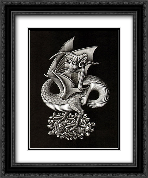 Dragon 20x24 Black Ornate Wood Framed Art Print Poster with Double Matting by Escher, M.C.