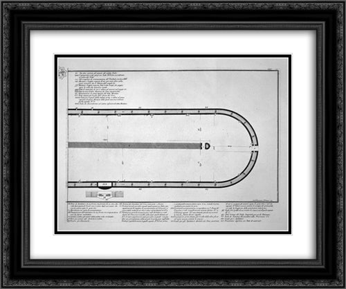 Ground plan of the Circus of Caracalla in today Capena outside the Porta S. Sebastian, in the two boards meet together 24x20 Black Ornate Wood Framed Art Print Poster with Double Matting by Piranesi, Giovanni Battista