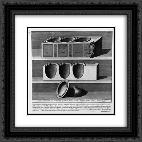 The Roman antiquities, t. 2, Plate LVIII. Pile of marble urns, existing in the Villa Corsini outside Porta S. Pancrazio 20x20 Black Ornate Wood Framed Art Print Poster with Double Matting by Piranesi, Giovanni Battista